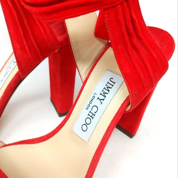 Jimmy Choo Red Suede Ankle Tie Heels Size 36 - Picture 6 of 9